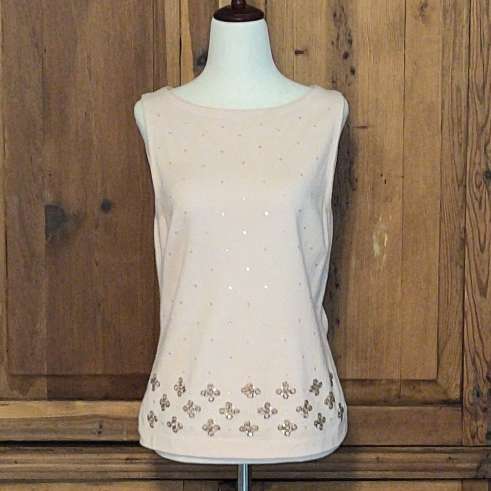 Ann Taylor Pink Knit & Sequins Wool Cashmere Tank Top Sz. S